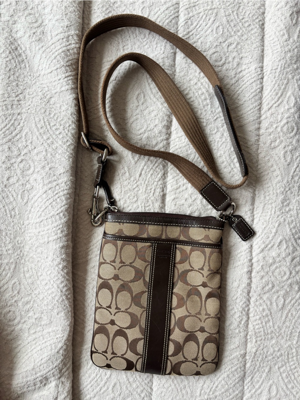 Coach Khaki and Brown Crossbody Signature Canvas Bag